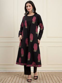 Yufta - Women's Black Cotton Jacket With Kurta & Pant