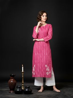 COTTONS DAILY - Earthy Pink Pearl Work Cotton Printed Kurta