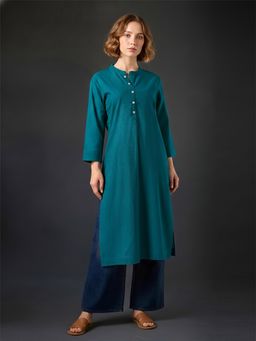 COTTONS DAILY - Green Solid Straight Long Kurta