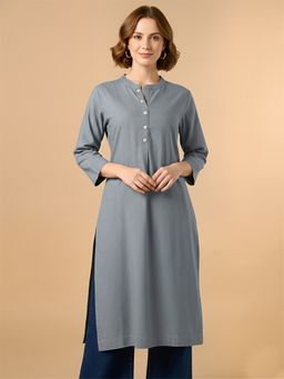 COTTONS DAILY - Grey Solid Straight Long Kurta