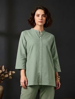 COTTONS DAILY - Smoke Green Solid Short Kurti