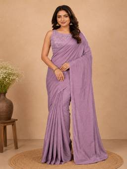 PMD FASHION - Lavender Designer Festive Wear Crush Saree