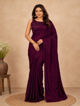 PMD FASHION - Purple Designer Festive Wear Crush Saree