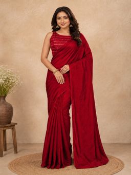 PMD FASHION - Red Designer Festive Wear Crush Saree