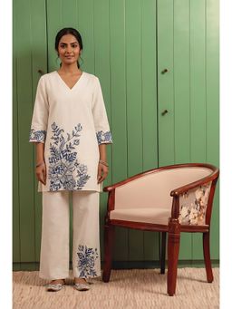 HERITAGE - Women's Ivory Cotton Embroidered Co-Ord Set