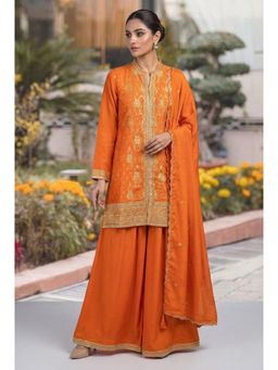HERITAGE - Women's Banarasi Embroidered Kurta With Palazzo & Dupatta