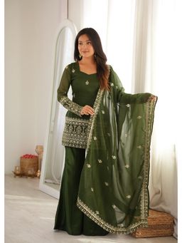 SAJAVAT ETHENIC WEAR - Women's Mahendi Traditional Kurta With Pant And Dupatta