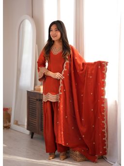 SAJAVAT ETHENIC WEAR - Women Ethnic Embroidered Straight Kurti And Salwar With Dupatta