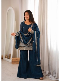 SAJAVAT ETHENIC WEAR - Midnight Royale Embroidered Kurta With Pant And Dupatta