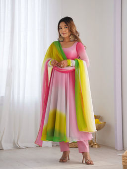 SAJAVAT ETHENIC WEAR - Designer Multi Colour Kurta With Pant And Dupatta