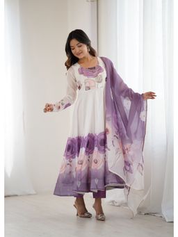SAJAVAT ETHENIC WEAR - Women's Purple Botanical Print Kurta With Pant And Dupatta