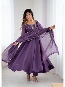 SAJAVAT ETHENIC WEAR - Women's Lavender Purple Festive Kurta With Pant And Dupatta