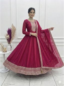SAJAVAT ETHENIC WEAR - Women's Rani Pink Signature Anarkali With Pant & Dupatta