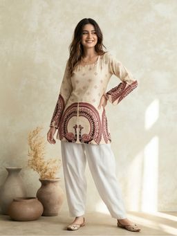 Jaipur Kurti - Women's Cotton Kalamkari Printed Full-Sleeve Kurti