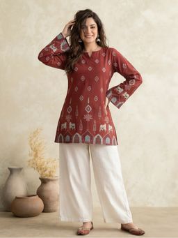 Jaipur Kurti - Women's Cotton Kalamkari Printed Full-Sleeve Kurti