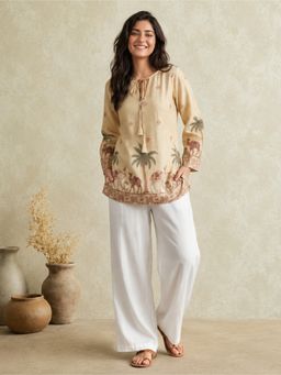 Jaipur Kurti - Women's Cotton Kalamkari Printed Full-Sleeve Kurti
