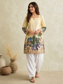 Jaipur Kurti - Women's Cotton Kalamkari Printed Full-Sleeve Kurti