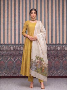 Yufta - Women's Yellow Chanderi Kurta With Pant & Dupatta