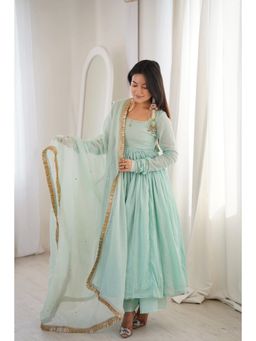 SAJAVAT ETHENIC WEAR - Women's Sky Blue Embroidered Kurta With Pant And Dupatta
