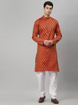 NEUDIS - Men Maroon and Gold-Coloured Jacquard Straight Kurta