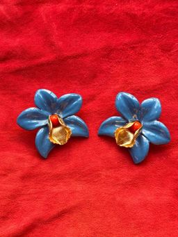 Valliyan - Glossy Finish Blue Orchids Earrings