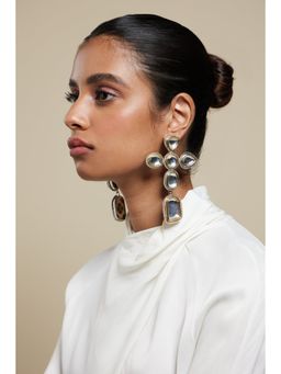 Valliyan - Gold & Silver Polki Cross Earrings