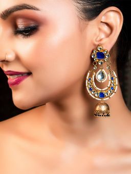 AG'S - Anupriya Royal Blue Gold Plated Kundan Jhumkis Earrings