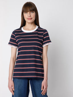 VERO MODA - Women Stripes Blue Casual T-shirt