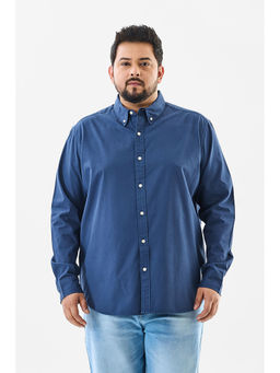 Snitch - Navy Blue Plain Full Sleeves Regular Casual Plus Size Shirt for Men