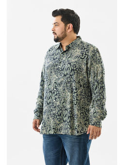 Snitch - Green Animal Full Sleeves Regular Casual Plus Size Shirt for Men