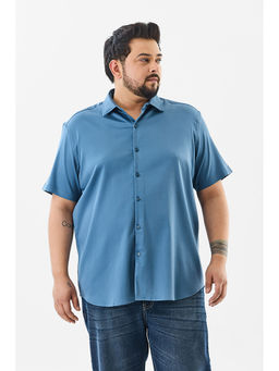 Snitch - Blue Solid Half Sleeves Regular Casual Plus Size Shirt for Men