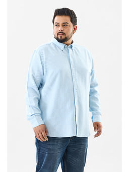 Snitch - Sky Blue Stripes Full Sleeves Regular Casual Plus Size Shirt for Men