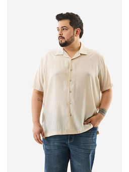 Snitch - Beige Solid Half Sleeves Regular Casual Plus Size Shirt for Men