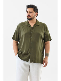 Snitch - Olive Green Solid Half Sleeves Regular Casual Plus Size Shirt for Men