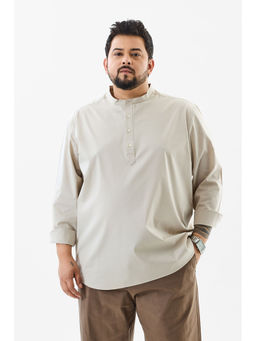 Snitch - Beige Solid Full Sleeves Regular Casual Plus Size Kurta Shirt for Men
