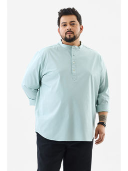 Snitch - Pastel Green Solid Full Sleeves Regular Casual Plus Size Kurta Shirt for Men