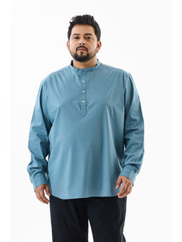 Snitch - Blue Solid Full Sleeves Regular Casual Plus Size Kurta Shirt for Men