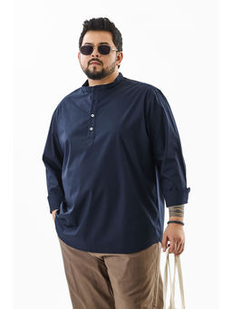 Snitch - Navy Solid Full Sleeves Regular Casual Plus Size Kurta Shirt for Men