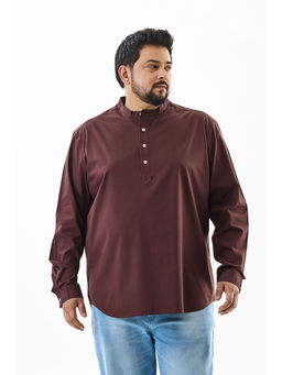 Snitch - Brown Solid Full Sleeves Regular Casual Plus Size Kurta Shirt for Men