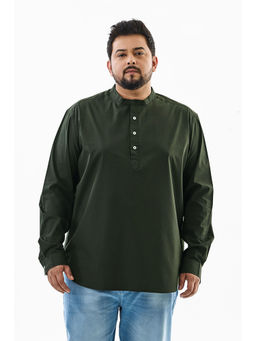 Snitch - Olive Solid Full Sleeves Regular Casual Plus Size Kurta Shirt for Men