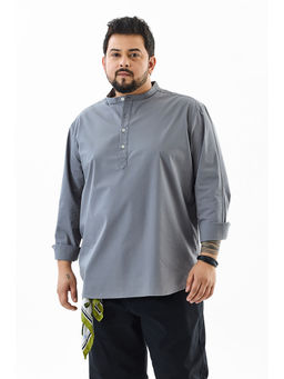 Snitch - Grey Solid Full Sleeves Regular Casual Plus Size Kurta Shirt for Men