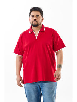 Snitch - Red Solid Half Sleeves Regular Casual Plus Size Polo T-shirt for Men