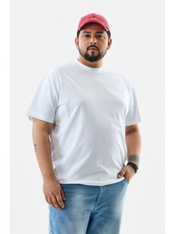 Snitch - White Solid Half Sleeves Regular Casual Plus Size T-Shirt for Men