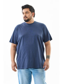 Snitch - Navy Solid Half Sleeves Regular Casual Plus Size T-Shirt for Men