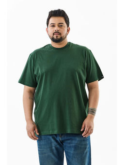 Snitch - Dark Green Solid Half Sleeves Regular Casual Plus Size T-Shirt for Men