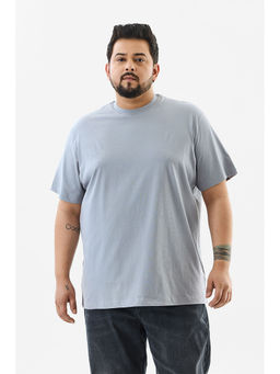 Snitch - Light Grey Solid Half Sleeves Regular Casual Plus Size T-Shirt for Men