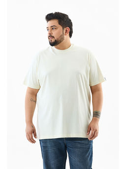 Snitch - Cream Solid Half Sleeves Regular Casual Plus Size T-Shirt for Men