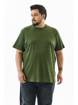 Snitch - Olive Solid Half Sleeves Regular Casual Plus Size T-Shirt for Men