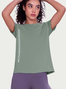 Enamor - Regular Length Basic Dry Fit Workout Crew Neck Green T-Shirt For Women - A309