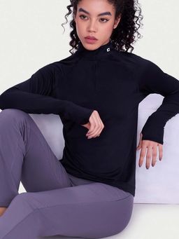 Enamor - Full Sleeve High Neck Navy Blue T-Shirt For Women - A310